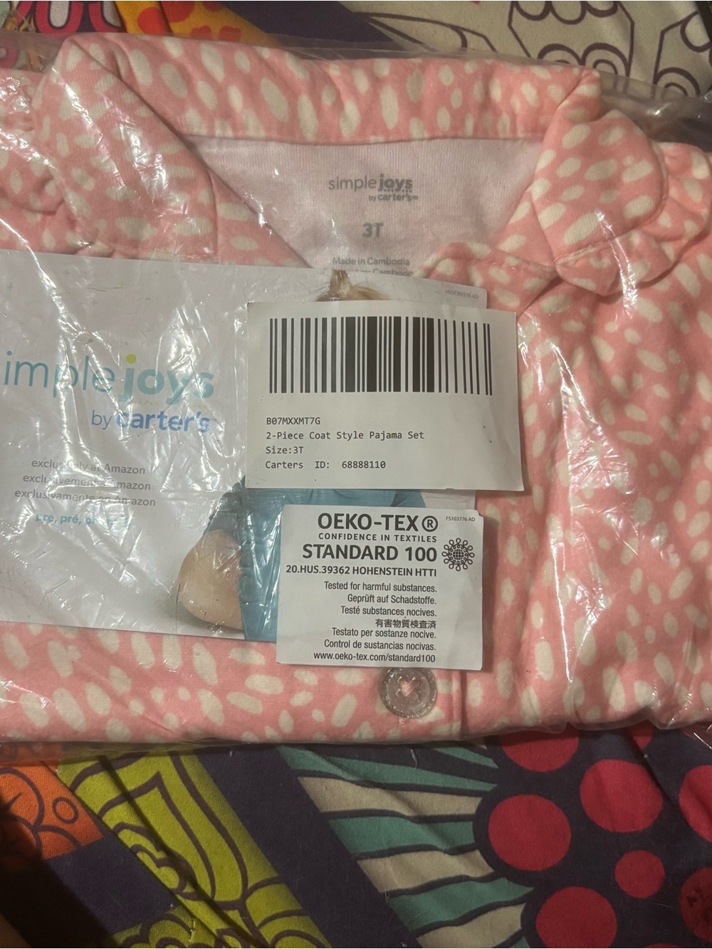 Carter's Simple Joys Pink and White Dot 2-Piece Coat Style Pajama Set 3T